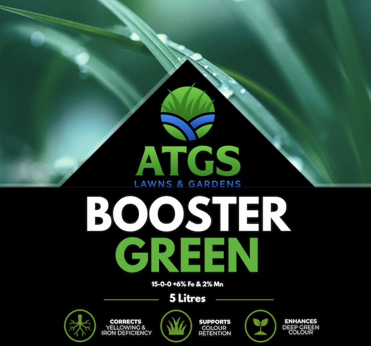 Booster Green Iron-based fertiliser for deep green lawns.
